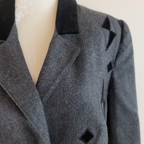 VTG 80s Louis Féraud Velvet Applique Blazer Jacket - Picture 3 of 12